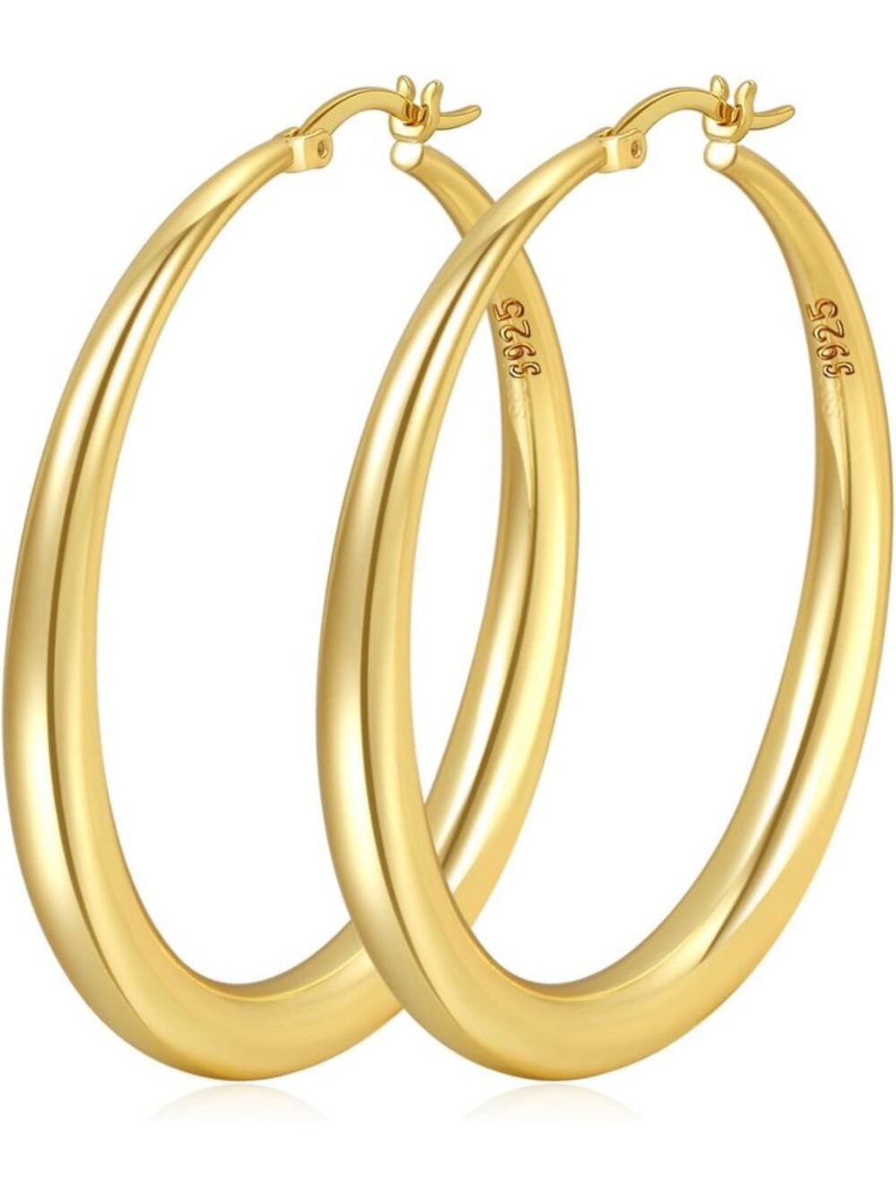Large Thick Chunky Sterling Silver Hoop Earrings for Women 35-70mm - Stylish